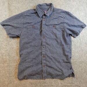 Patagonia Shirt Mens Medium Blue Migration Hemp Button Up Short Sleeve Grid